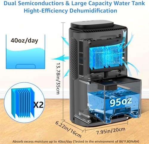 Black 1000 sq.ft Quiet LED Dehumidifier — photo 3