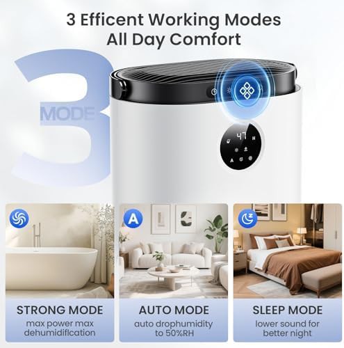 White 68 oz bathroom dehumidifier with display — photo 4
