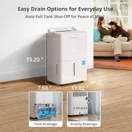 Compact 30 pint basement dehumidifier with hose — photo 4