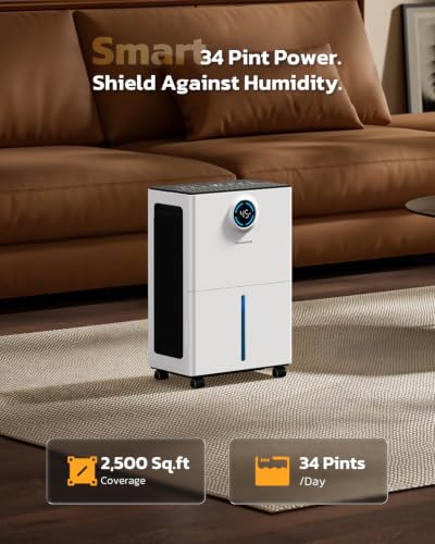 2500 Sq.Ft Max 34 Pint Dehumidifier for Basement with Drain Hose — photo 2