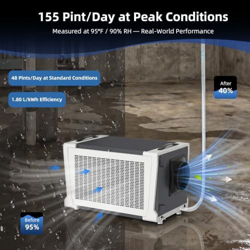 155 pint commercial crawl space dehumidifier with pump — photo 3