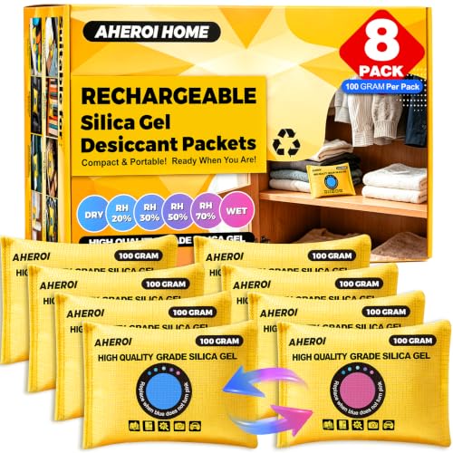 Rechargeable Desiccant Packs Silica Gel Packets for Storage 8 Pack