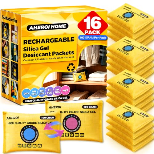 Rechargeable Desiccant Packs Silica Gel Packets for Storage 16 Pack