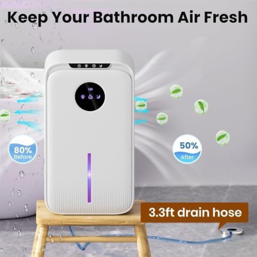 Quiet dehumidifier with drain hose and timer — photo 3